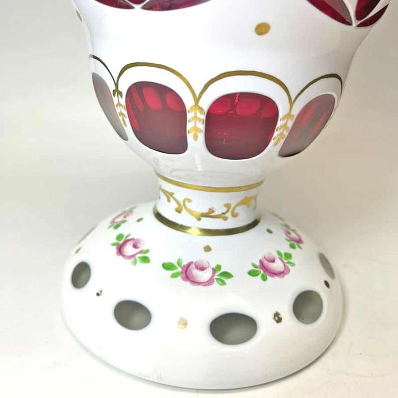 Bohemian Glass Hand Painted Urn and Cover C1940