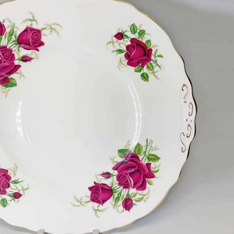Colclough Red Tea Rose Tea Cake Plate  7981