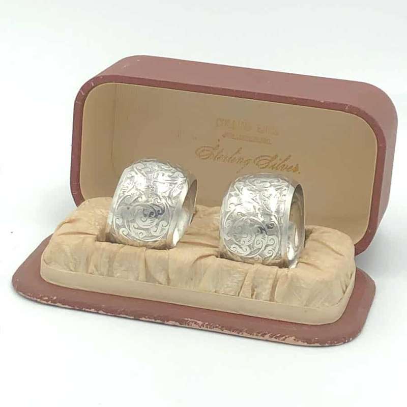 Hallmarked Silver Pair of Serviette Rings Boxed Bird 1894