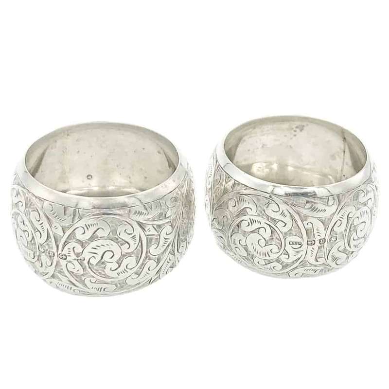Hallmarked Silver Pair of Serviette Rings Boxed Bird 1894