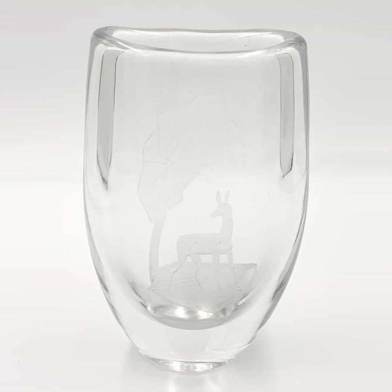 Orrefors Crystal Vase Etched Deer and Tree