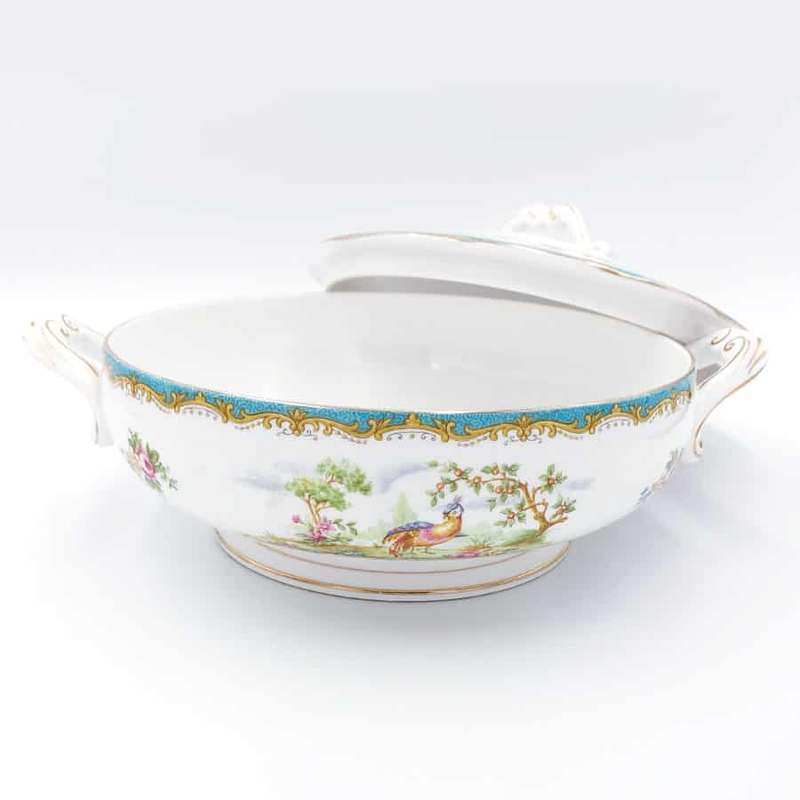 Royal Albert Chelsea Bird Pattern Turquoise Vegetable Bowl and Cover