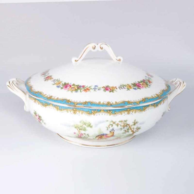 Royal Albert Chelsea Bird Pattern Turquoise Vegetable Bowl and Cover