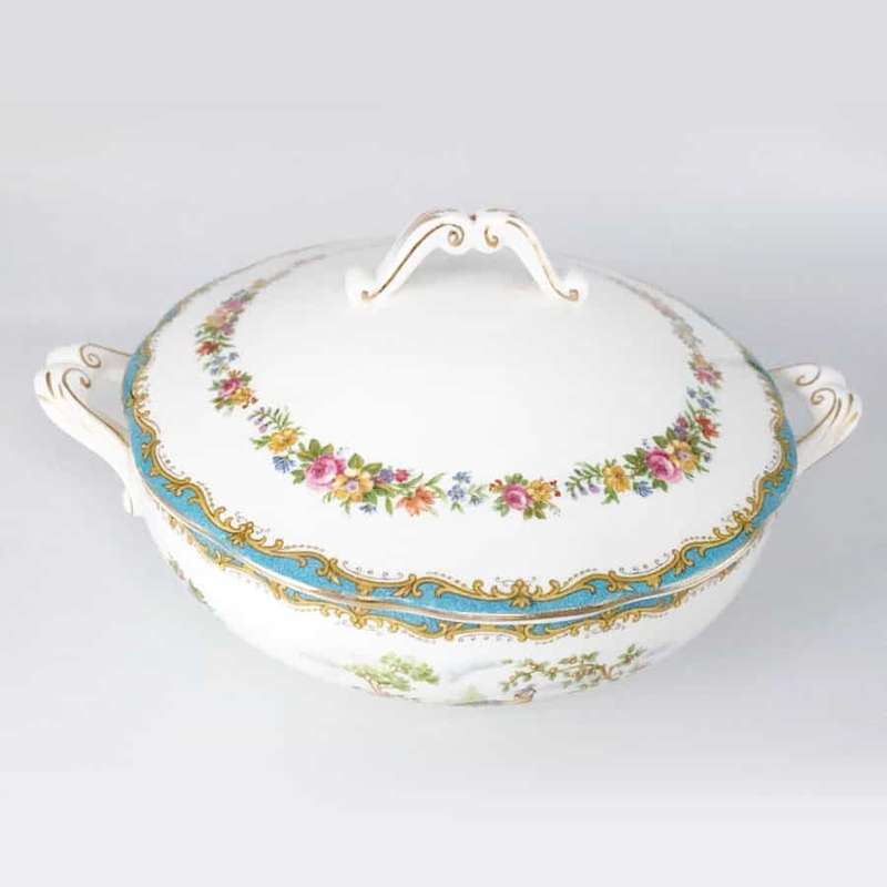 Royal Albert Chelsea Bird Pattern Turquoise Vegetable Bowl and Cover