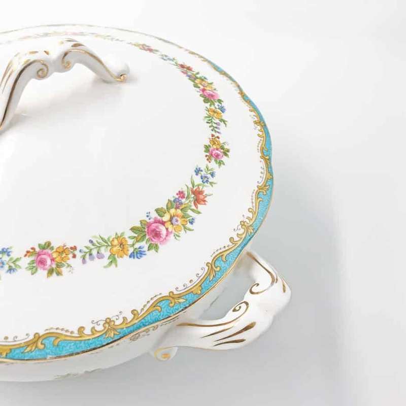 Royal Albert Chelsea Bird Pattern Turquoise Vegetable Bowl and Cover