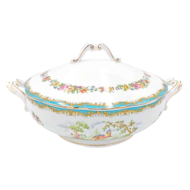 Royal Albert Chelsea Bird Pattern Turquoise Vegetable Bowl and Cover