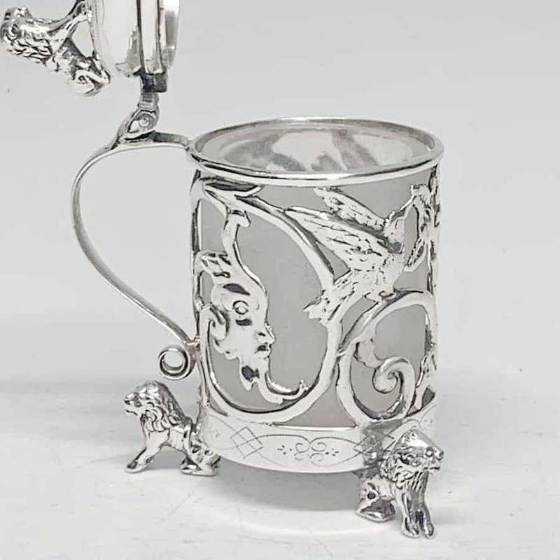 Hallmarked Silver Mustard Pot With Lion Finial London 1891
