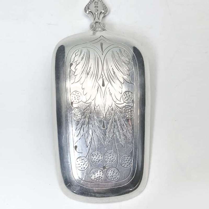 Rare 1904 Simon Groth Denmark Silver Slotted Serving Spoon
