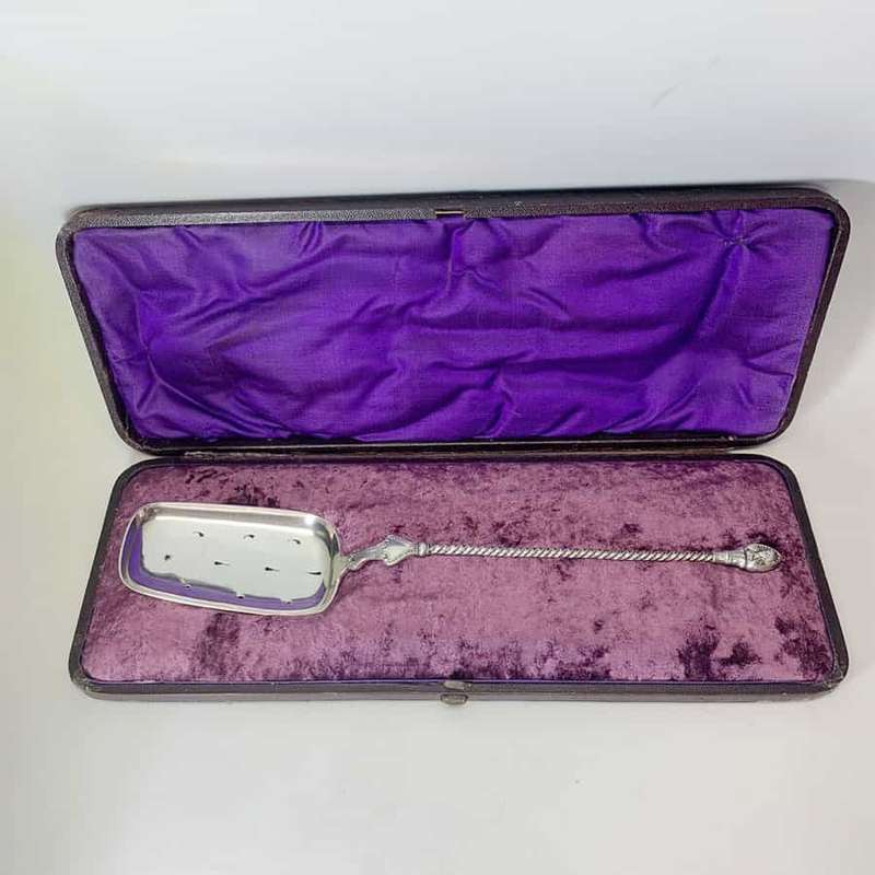 Rare 1904 Simon Groth Denmark Silver Slotted Serving Spoon