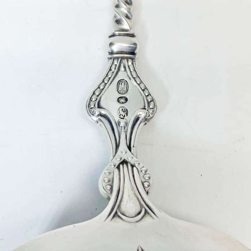 Rare 1904 Simon Groth Denmark Silver Slotted Serving Spoon