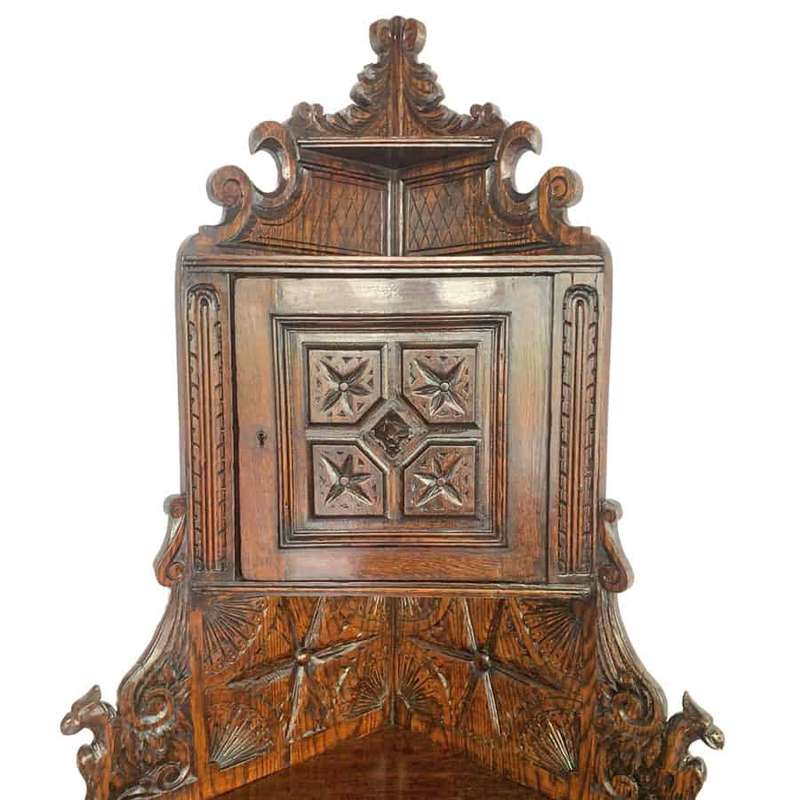 Victorian Oak Carved Oak Corner Cabinet C1896
