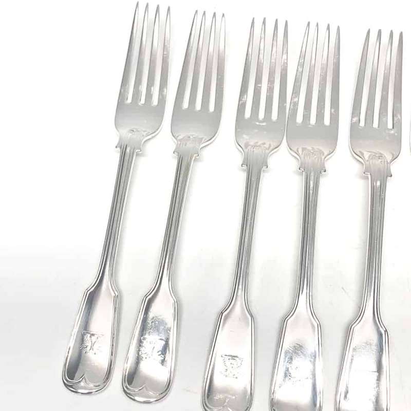 Antique Silver Victorian Fiddle and Thread Service Entree Forks 1865