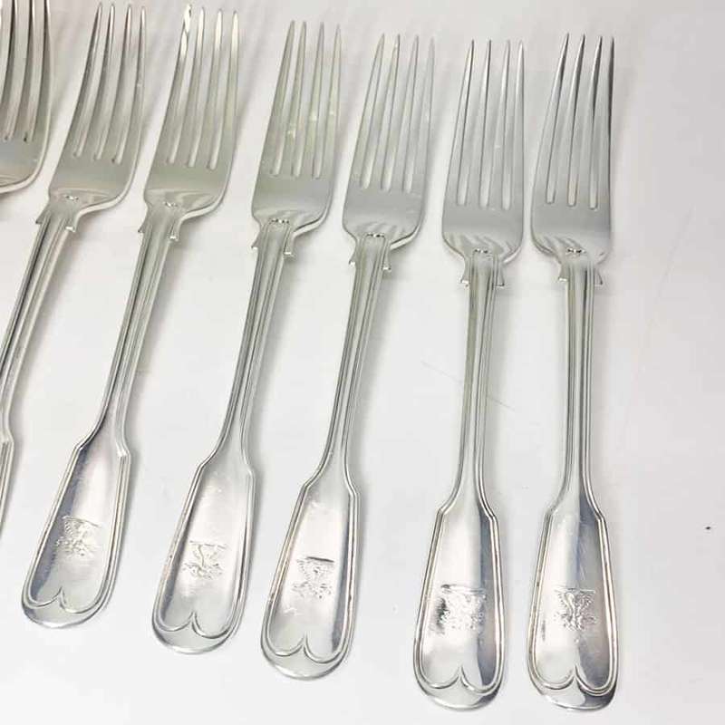 Antique Silver Victorian Fiddle and Thread Service Main Forks 1865