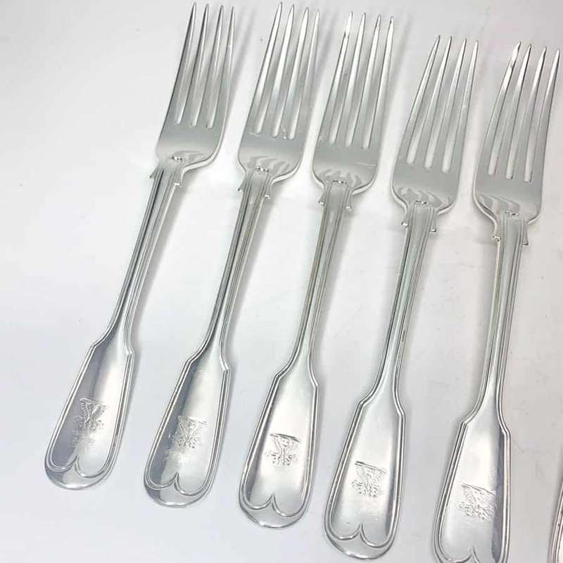 Antique Silver Victorian Fiddle and Thread Service Main Forks 1865
