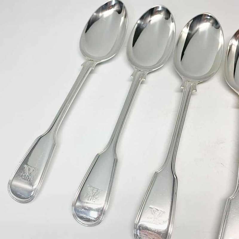 Antique Silver Victorian Fiddle and Thread Service Spoons 1865