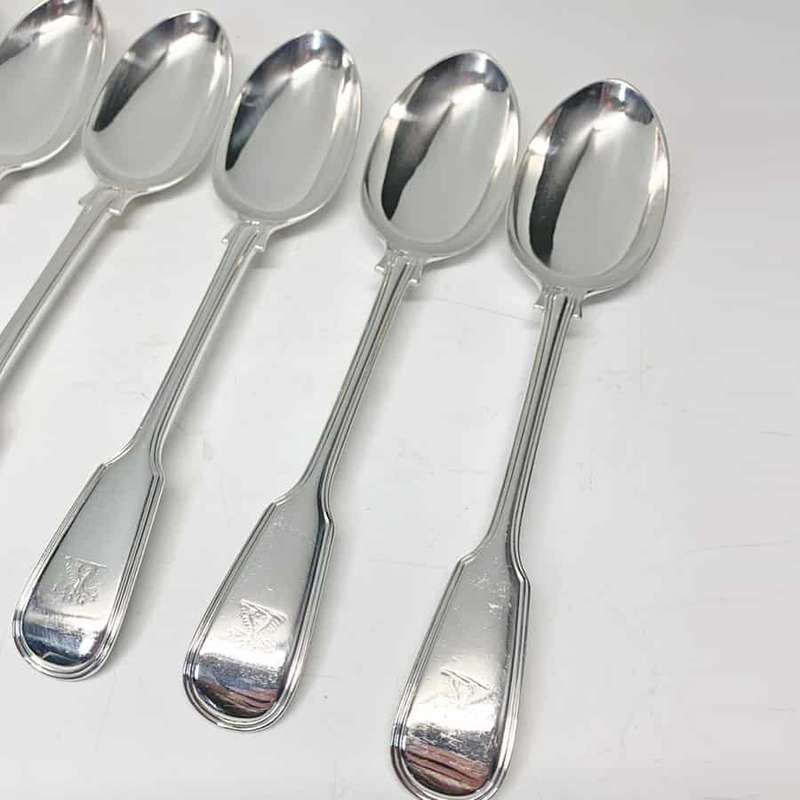 Antique Silver Victorian Fiddle and Thread Service Spoons 1865