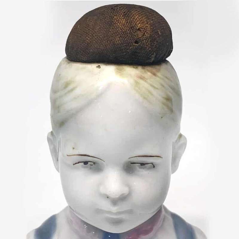 Bisque Glazed Porcelain 20th Century Pin Cushion Half Doll