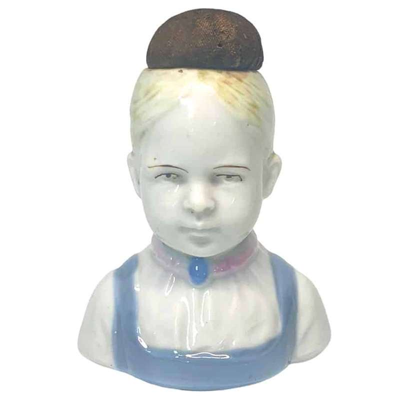 Bisque Glazed Porcelain 20th Century Pin Cushion Half Doll