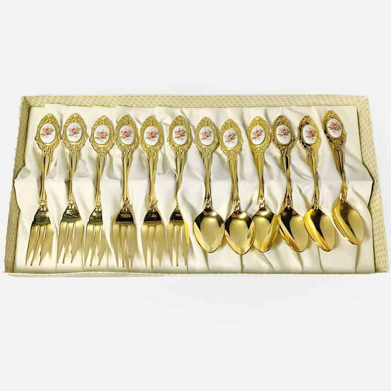 Eetrite 24ct Gold Plated Royal Albert Moss Rose 12 Piece Set