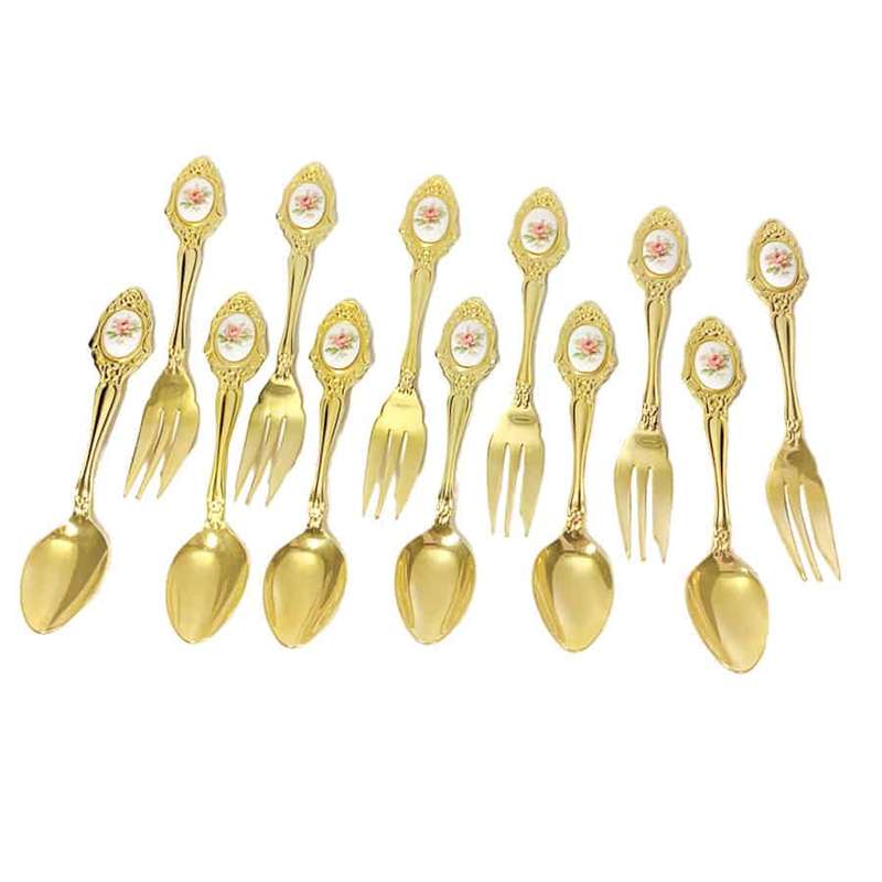 Eetrite 24ct Gold Plated Royal Albert Moss Rose 12 Piece Set