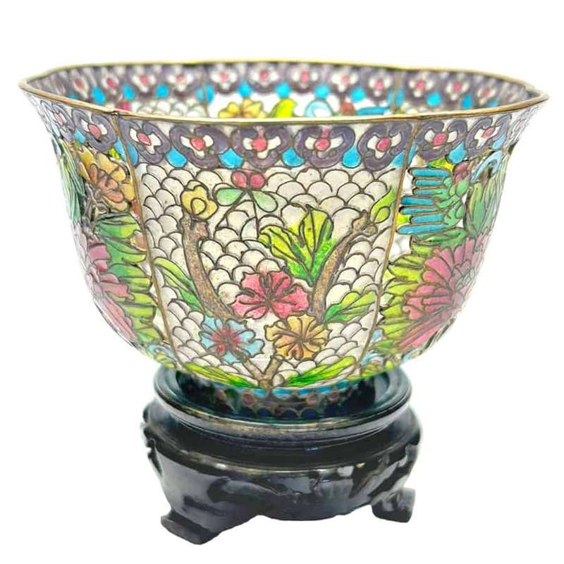 Exquisite Antique Chinese Plique-A-Jour Cloisonné Bowl