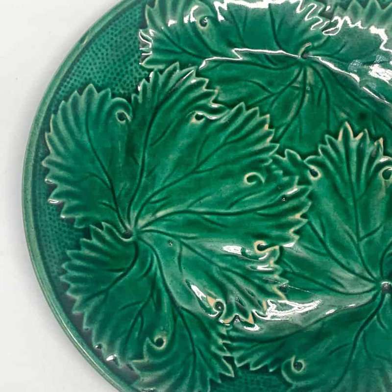 Green Majolica Grape Leaf Plate 19th