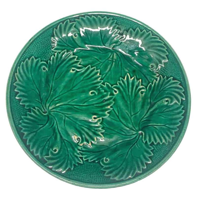 Green Majolica Grape Leaf Plate 19th