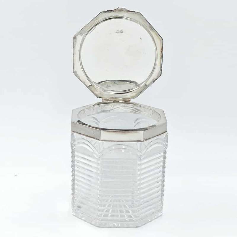 Hallmarked Silver And Cut Glass Biscuit Barrel Birmingham 1902