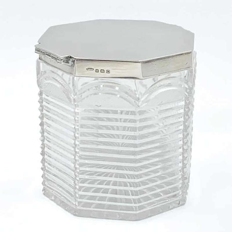 Hallmarked Silver And Cut Glass Biscuit Barrel Birmingham 1902