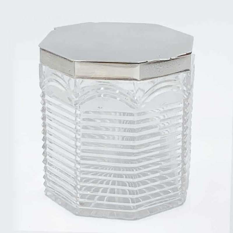 Hallmarked Silver And Cut Glass Biscuit Barrel Birmingham 1902