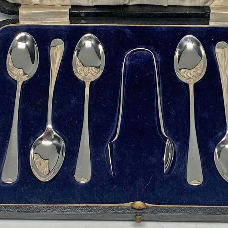 Hallmarked Silver Rat Tail Tea Spoon Set Birmingham 1924
