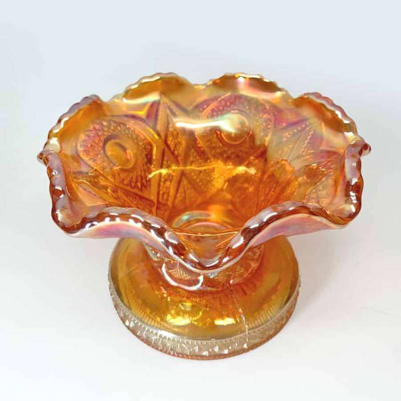 Imperial Carnival Glass Marigold Hobstar and Flowers Vase  C1920