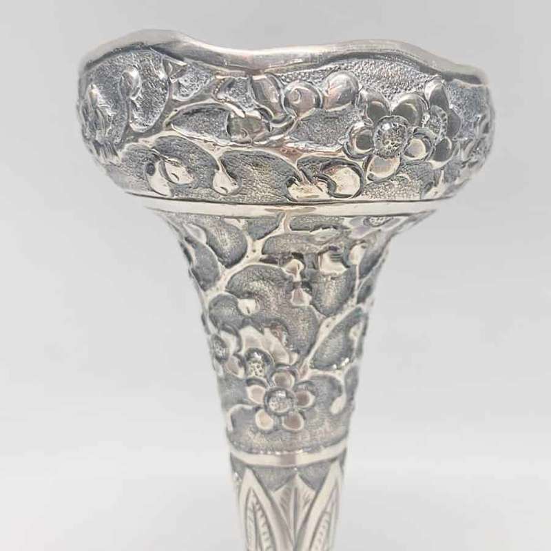 Indian Silver Trumpet Bud Vase 20th