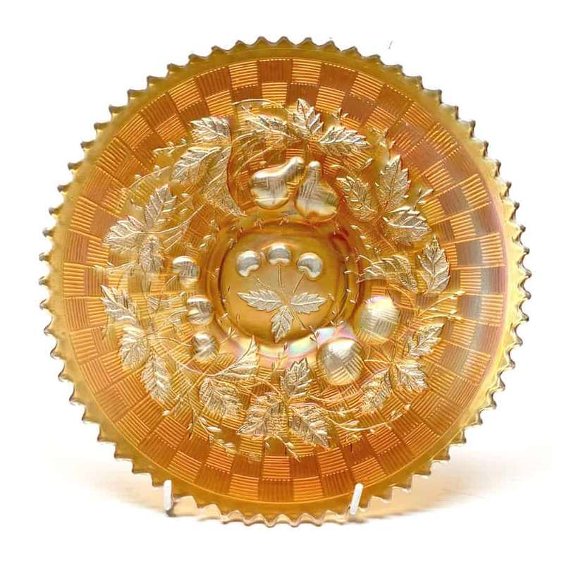 Northwood Carnival Glass Marigold Three Fruits Bowl C1920
