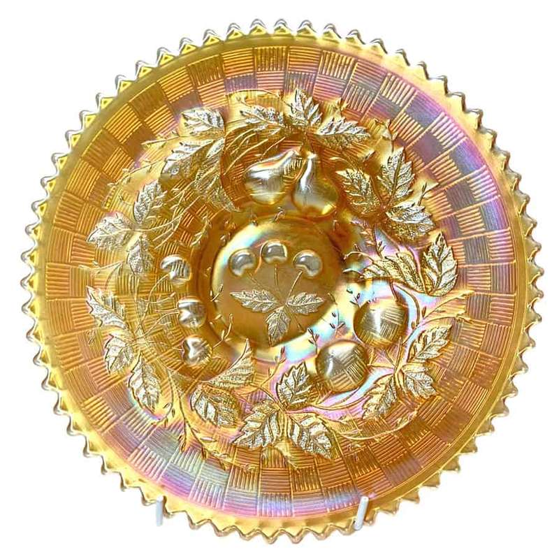 Northwood Carnival Glass Marigold Three Fruits Bowl C1920
