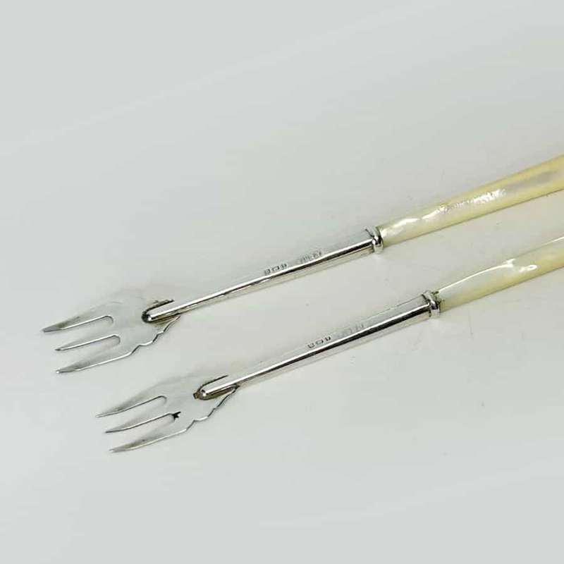 Hallmarked Silver and Mother Of Pearl Pickle Forks Birmingham 1903