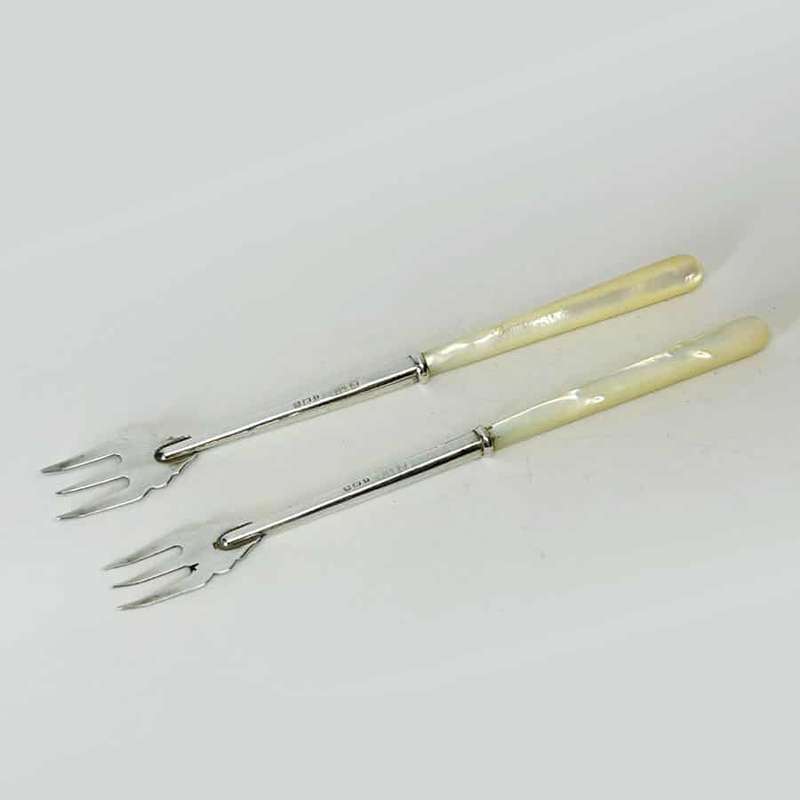 Hallmarked Silver and Mother Of Pearl Pickle Forks Birmingham 1903