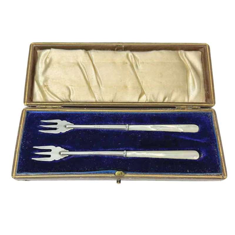 Hallmarked Silver and Mother Of Pearl Pickle Forks Birmingham 1903