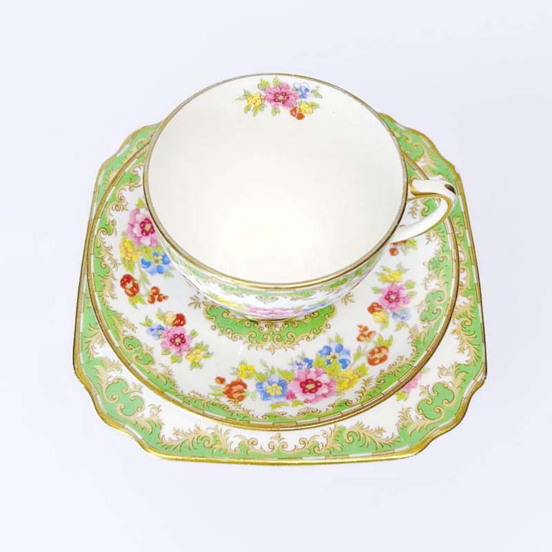Old Royal Sampson Smith Floral Tea Trio C1950
