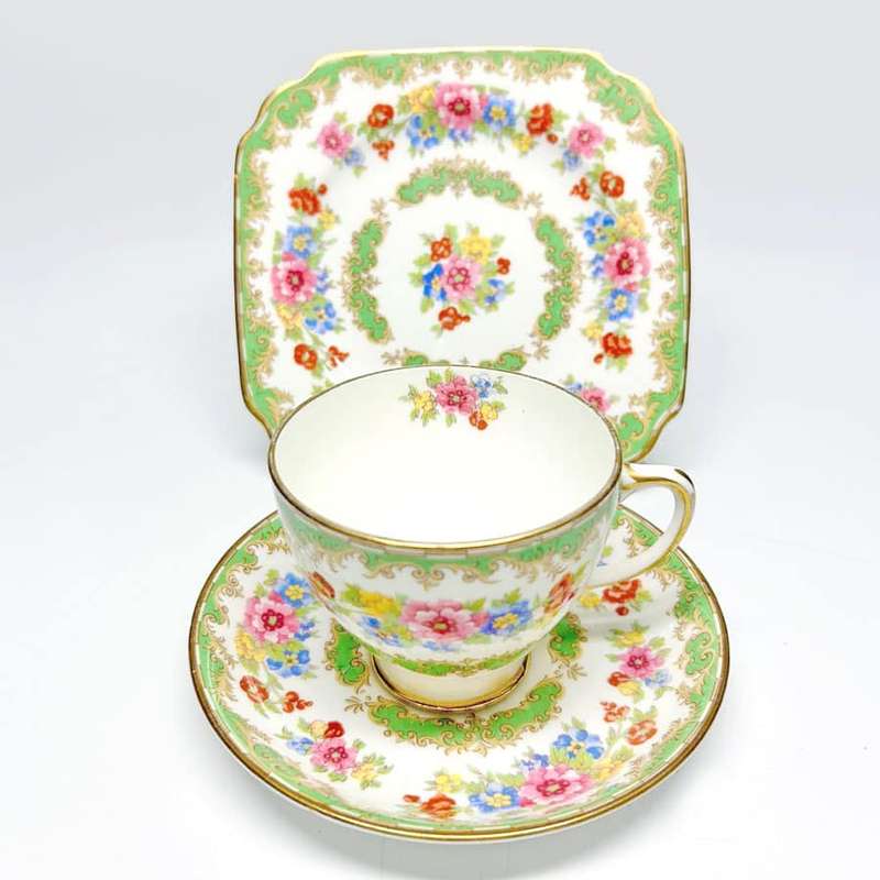 Old Royal Sampson Smith Floral Tea Trio C1950