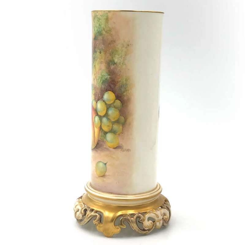 Royal Worcester Hand Painted Fruits Vase Signed C1956