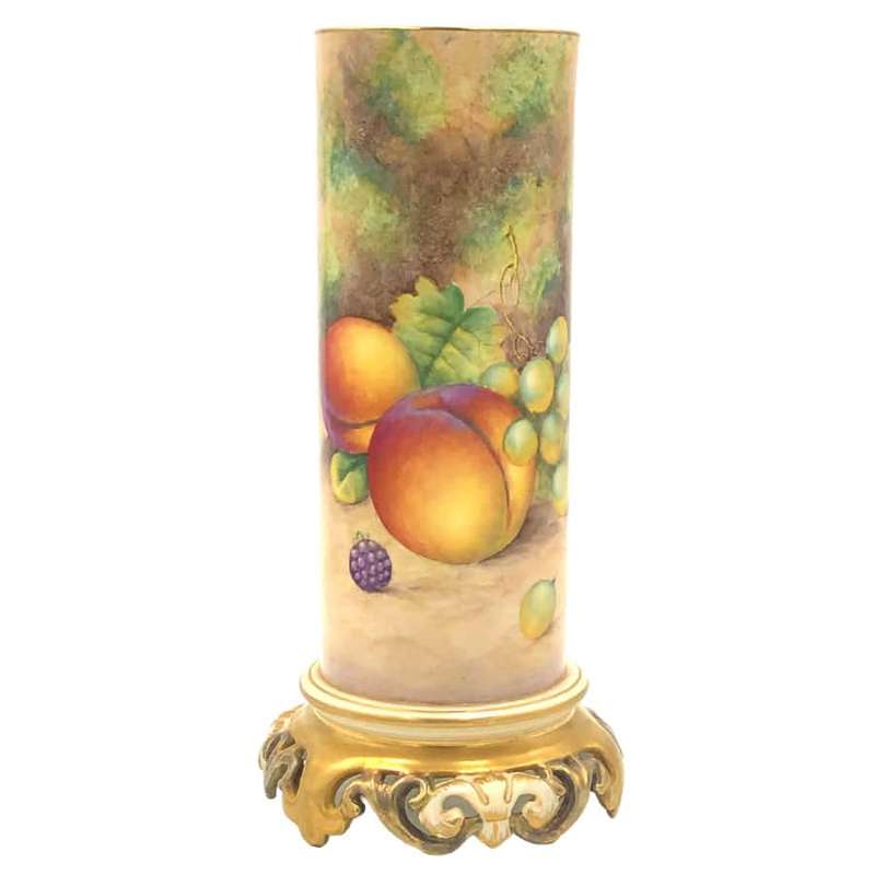 Royal Worcester Hand Painted Fruits Vase Signed C1956