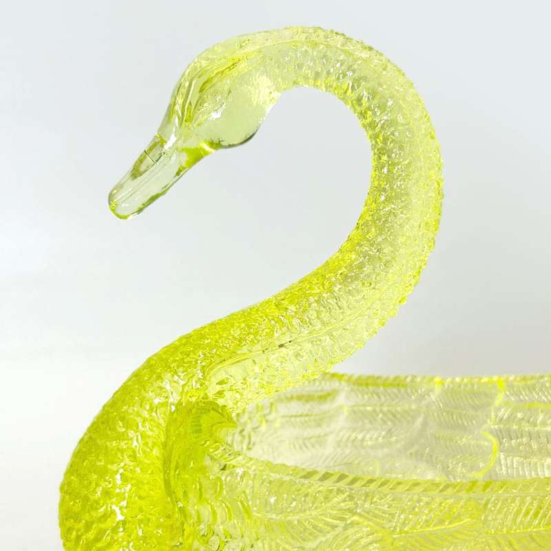 Swan Flower Holder Moulded Yellow Opalescent Glass C1885