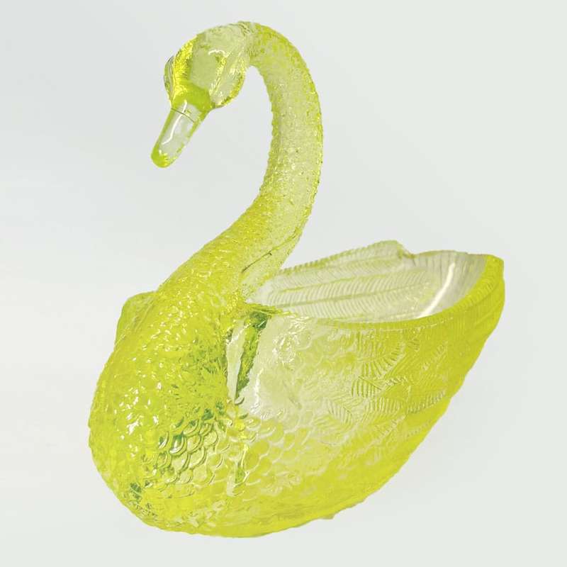 Swan Flower Holder Moulded Yellow Opalescent Glass C1885