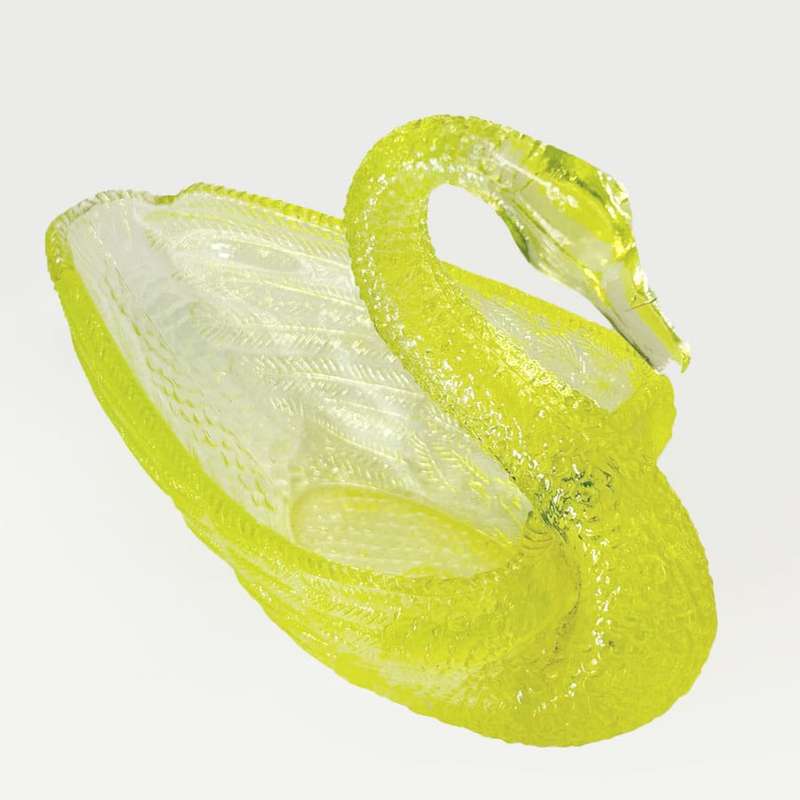 Swan Flower Holder Moulded Yellow Opalescent Glass C1885