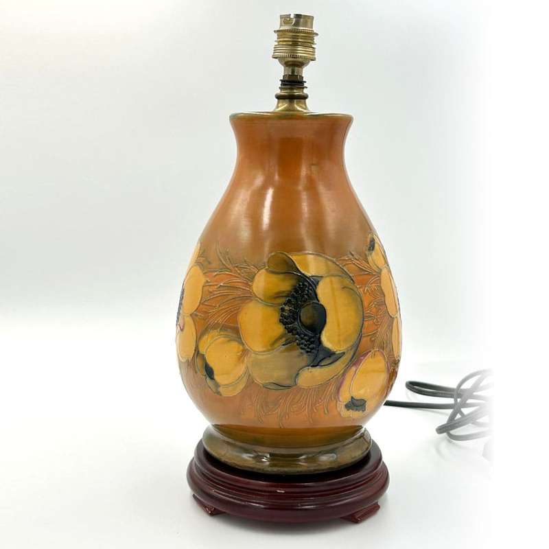 Fantastic Flambé Big Poppy William Moorcroft Lamp C1920