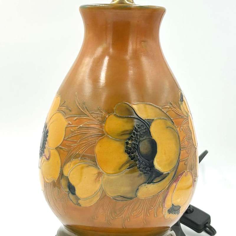 Fantastic Flambé Big Poppy William Moorcroft Lamp C1920