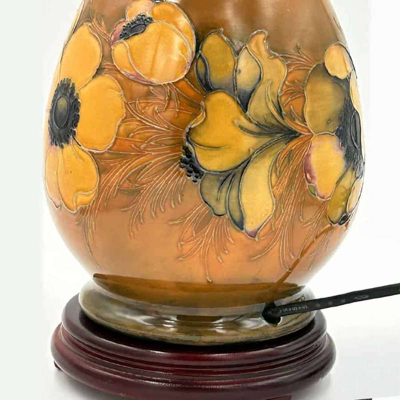 Fantastic Flambé Big Poppy William Moorcroft Lamp C1920