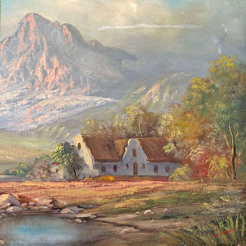 JL Fourie Cape Cottage Mountain Scene