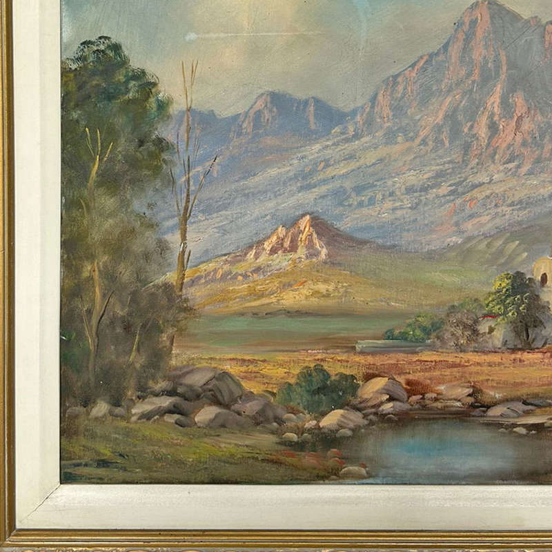 JL Fourie Cape Cottage Mountain Scene